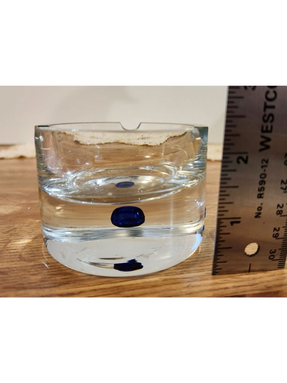 Art Glass Ashtray Controlled Cobalt Blue Bubble Heavyweight Krosnos Poland - Picture 10 of 12